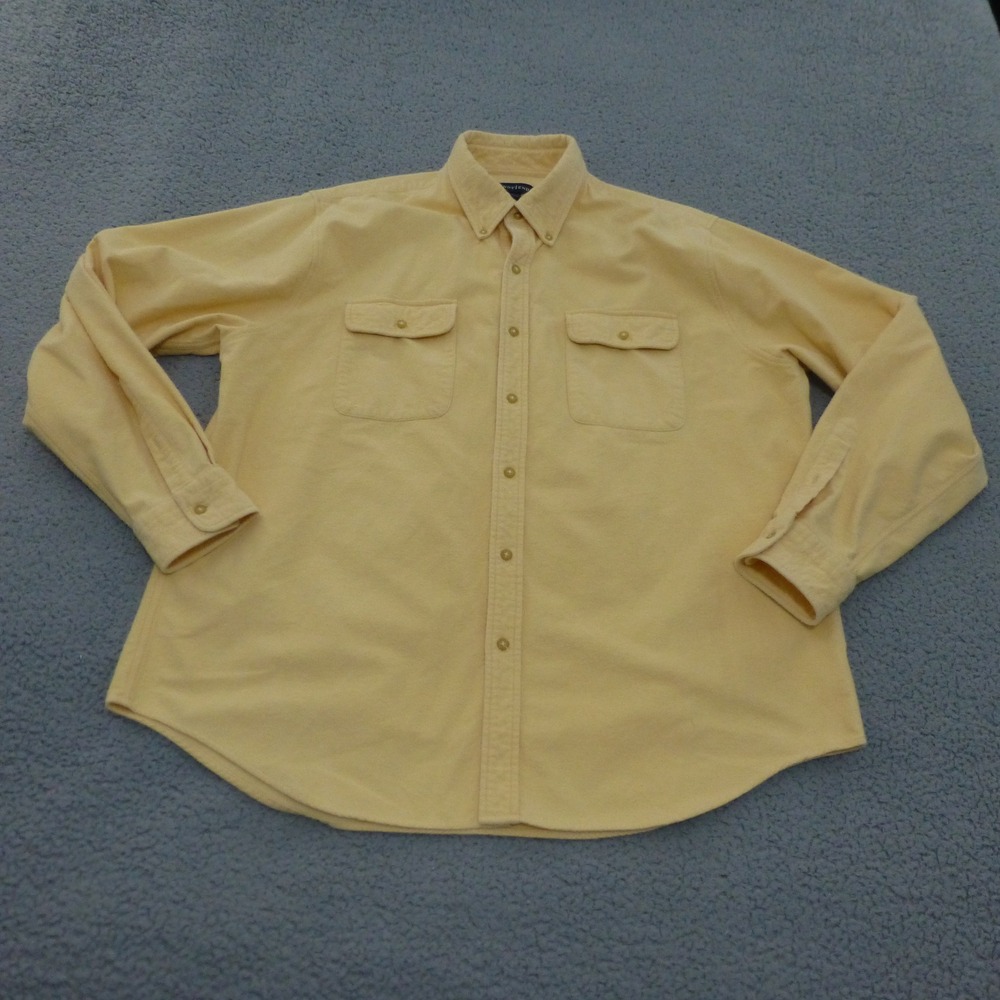 Lands End Shirt Mens XL Chamois Yellow Button Up Long Sleeve Flannel Cotton